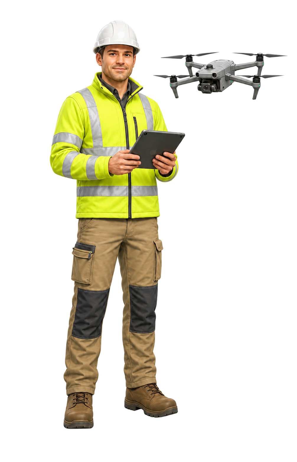 CNC LiDAR specialist with drone and tablet